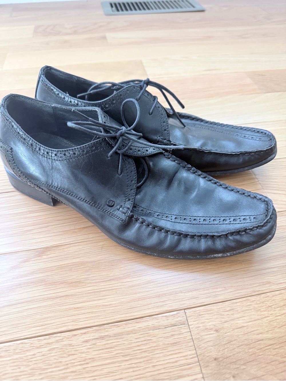 Ben Sherman Mens Black Leather Moc Toe Oxford Derby Shoes Brogue Size EU 42.5 U